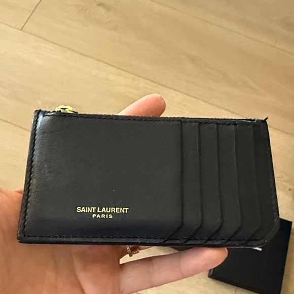 Saint Laurent Black Card Holder with Gold Zipper - Picture 2 of 4